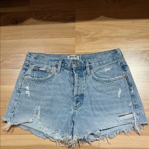 Agolde Frayed Hem Jean Shorts - Light Blue